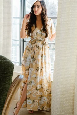 Baltic Born SALE|Sicily Satin Maxi Dress | Taupe Floral