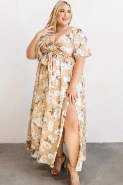 Baltic Born SALE|Sicily Satin Maxi Dress | Taupe Floral