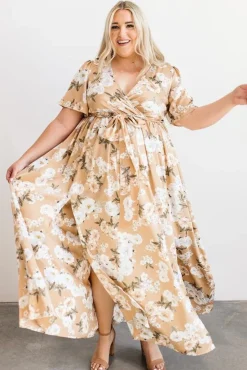 Baltic Born SALE|Sicily Satin Maxi Dress | Taupe Floral