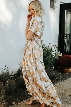 Baltic Born SALE|Sicily Satin Maxi Dress | Taupe Floral