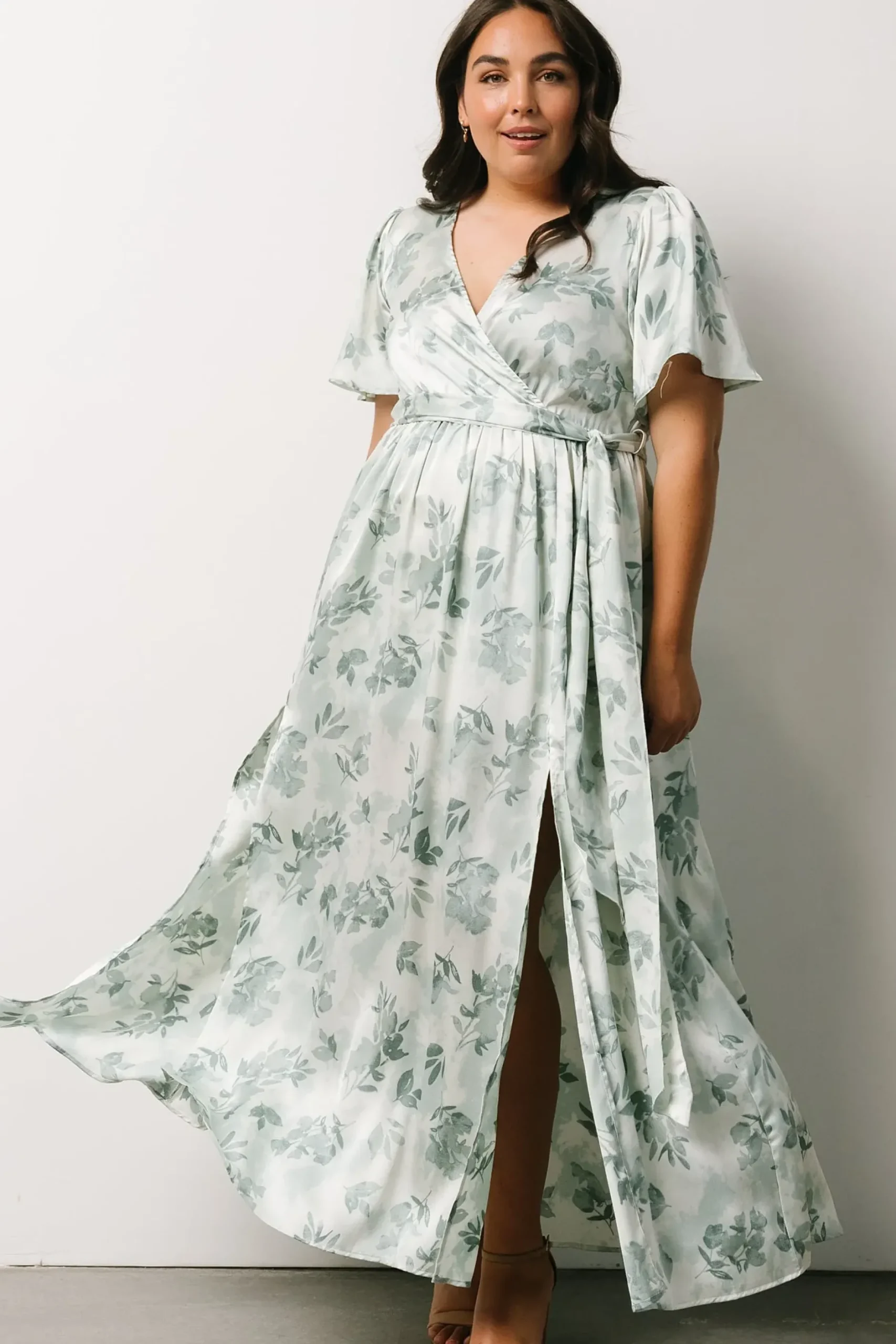 Baltic Born SALE|Sicily Satin Maxi Dress | Sage Floral