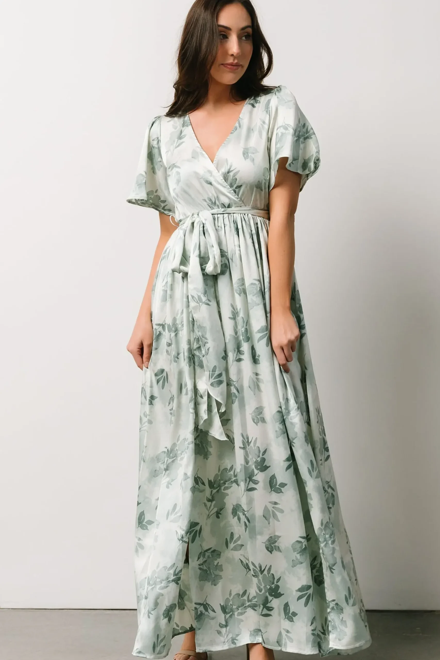 Baltic Born SALE|Sicily Satin Maxi Dress | Sage Floral