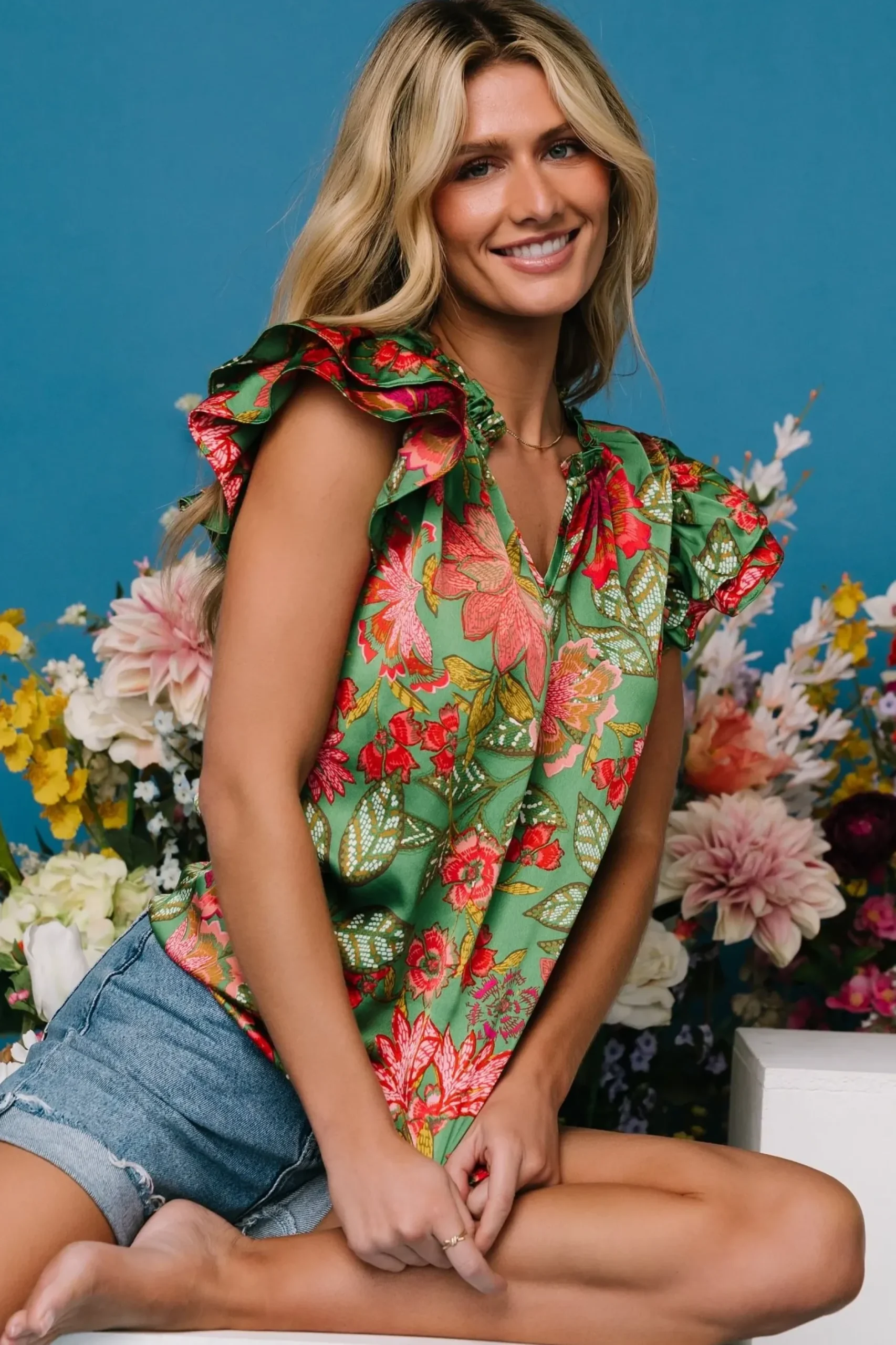 Baltic Born blouses + shirts|Skyler Ruffle Top | Green Multi