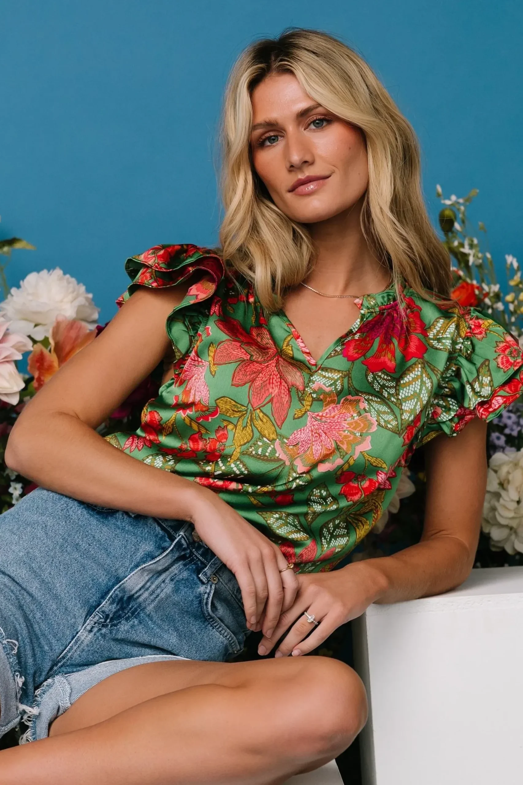 Baltic Born blouses + shirts|Skyler Ruffle Top | Green Multi