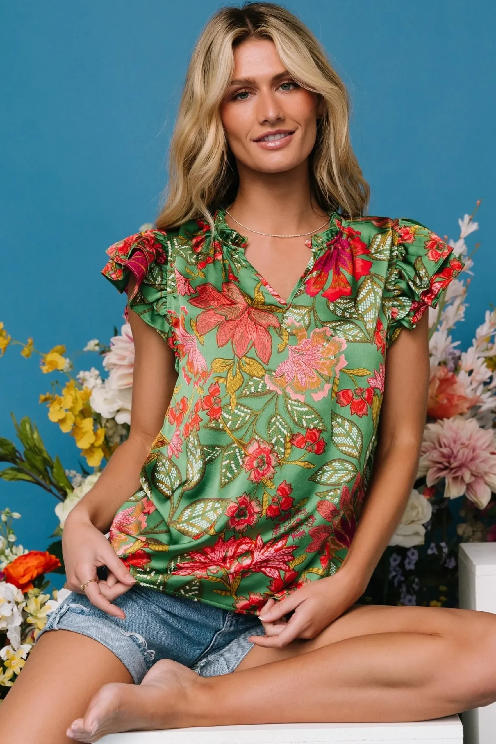 Baltic Born blouses + shirts|Skyler Ruffle Top | Green Multi