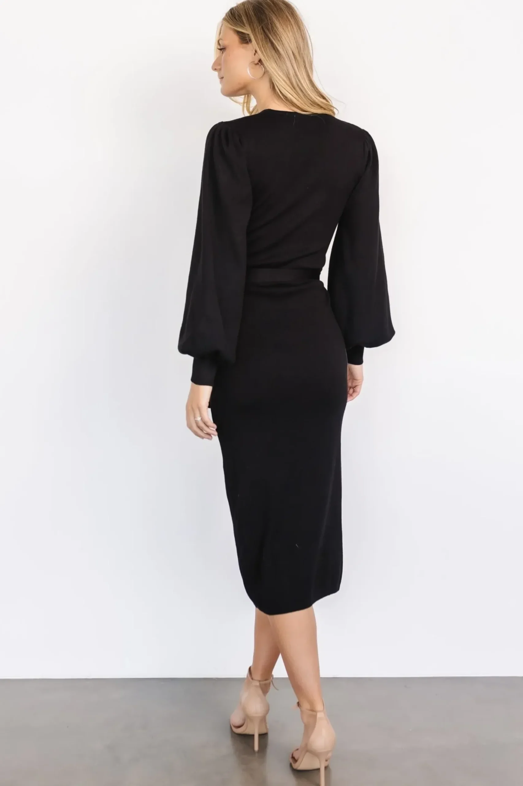 Baltic Born midi dresses|TOPS|Soho Bubble Sleeve Sweater Dress | Black