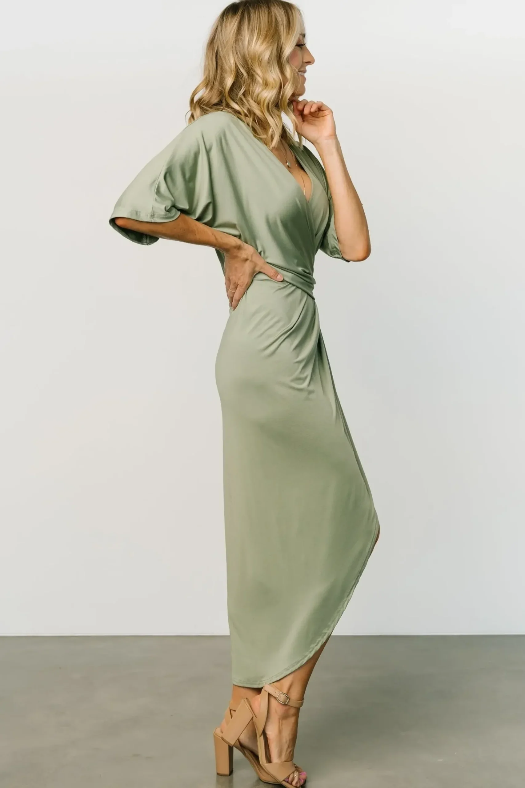 Baltic Born midi dresses|WEDDING SUITE|Solana Ruched Dress | Dusty Sage