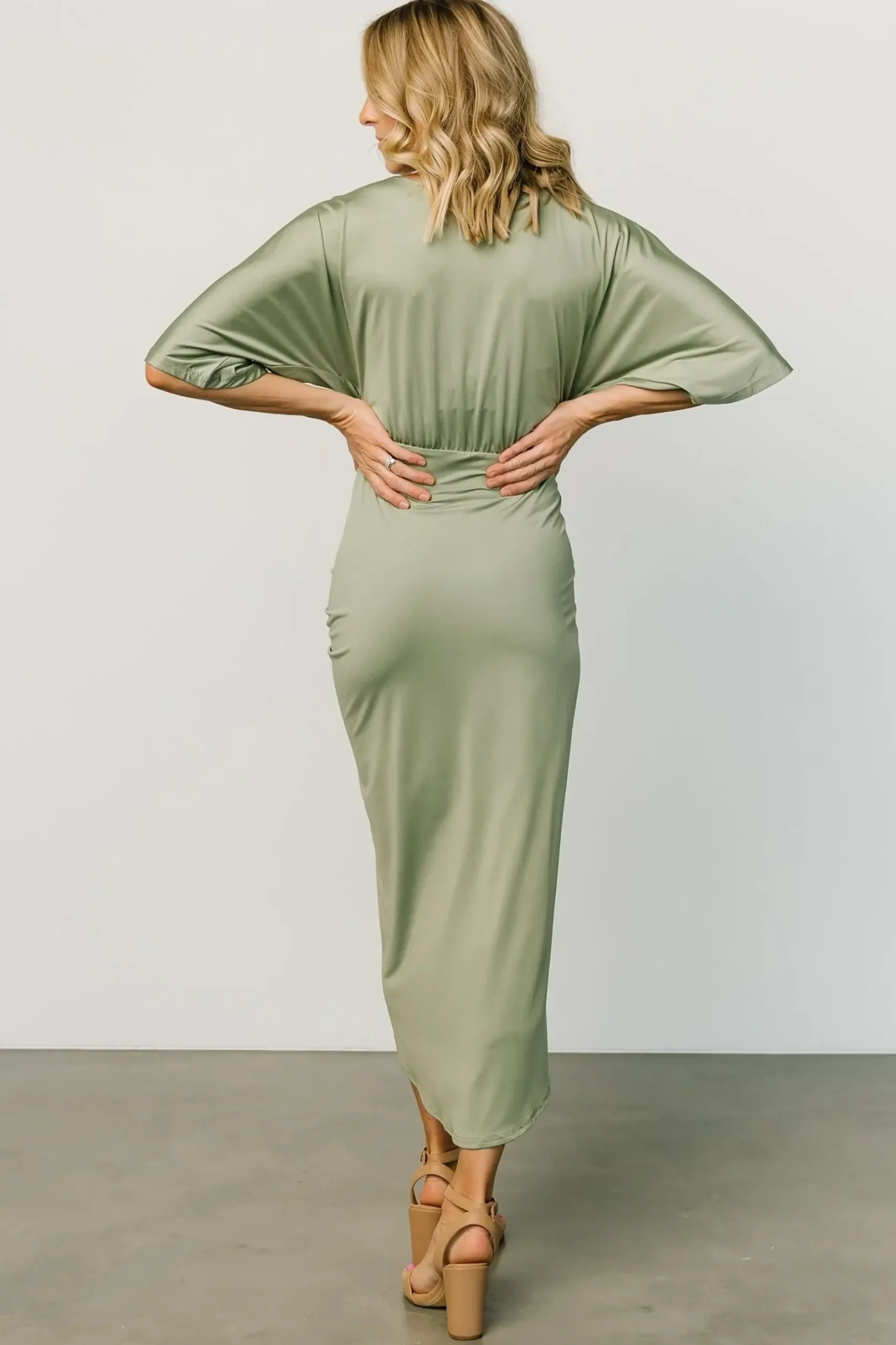 Baltic Born midi dresses|WEDDING SUITE|Solana Ruched Dress | Dusty Sage