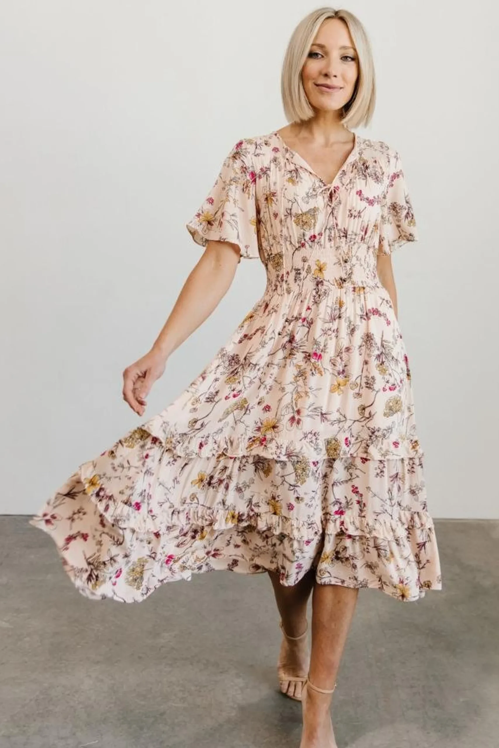 Baltic Born midi dresses|bump friendly|Spell Boho Midi Dress | Blush Floral