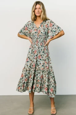 Baltic Born midi dresses|bump friendly|Spell Boho Midi Dress | Sage + Pink Floral
