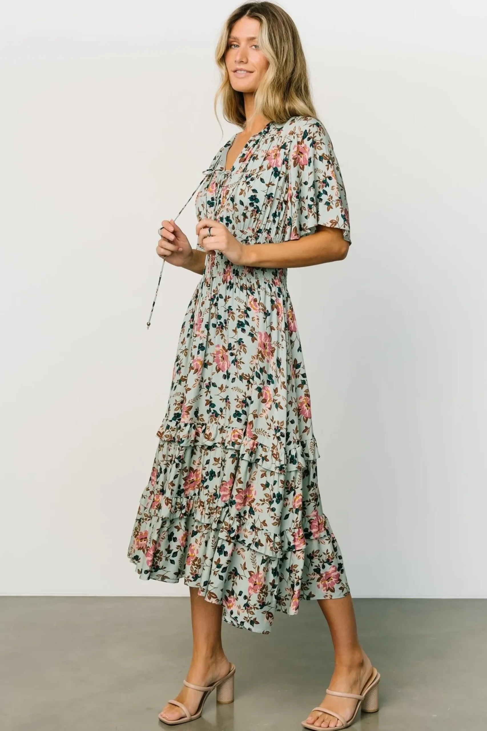 Baltic Born midi dresses|bump friendly|Spell Boho Midi Dress | Sage + Pink Floral