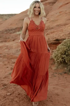 Baltic Born BEST SELLERS|WEDDING SUITE|Summerlin Lace Top Maxi Dress | Rust