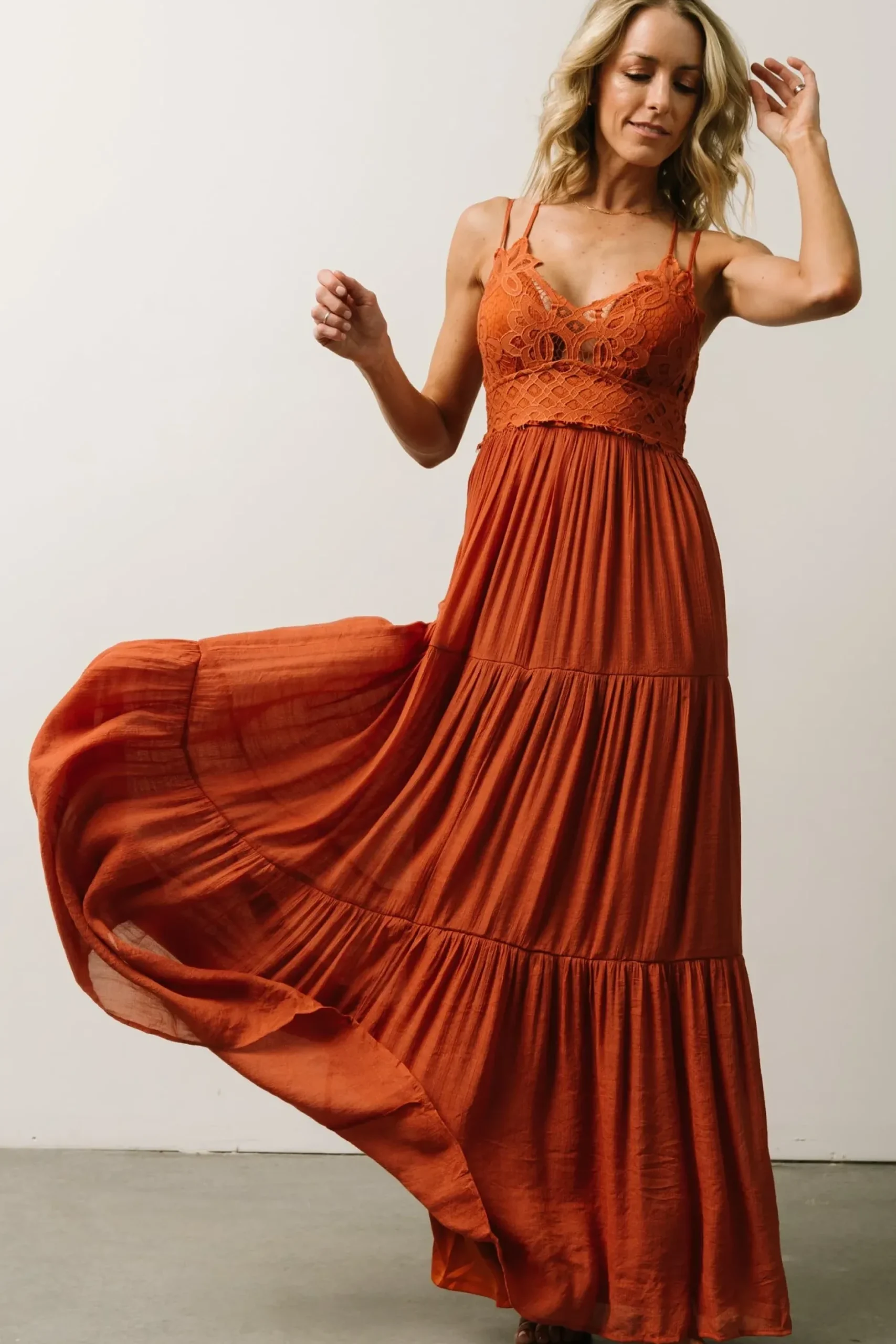 Baltic Born BEST SELLERS|WEDDING SUITE|Summerlin Lace Top Maxi Dress | Rust