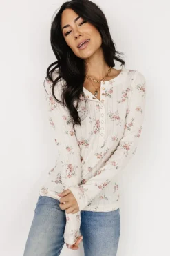 Baltic Born blouses + shirts|Suzanne Henley Top | Cream Floral