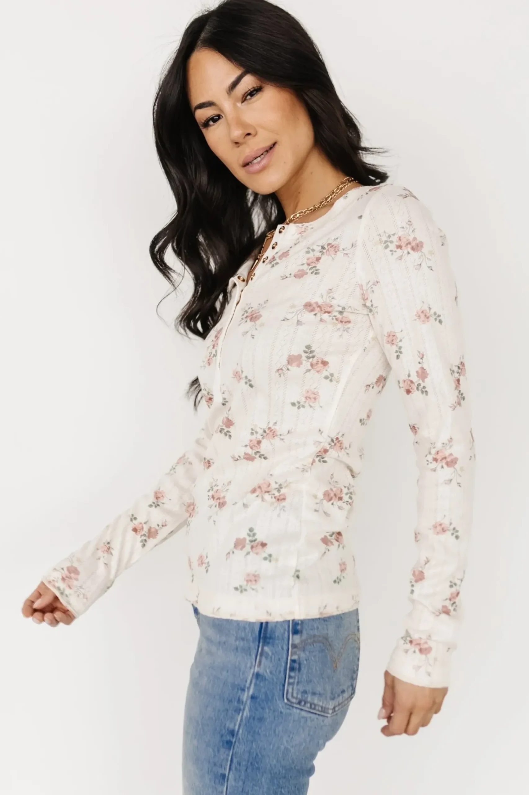 Baltic Born blouses + shirts|Suzanne Henley Top | Cream Floral