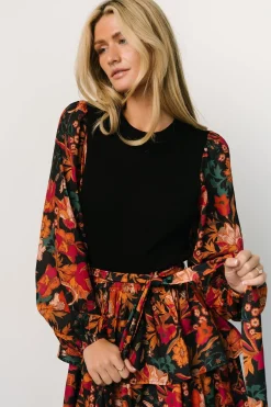 Baltic Born midi dresses|Sylvie Tiered Midi Dress | Black Multi