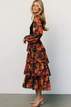 Baltic Born midi dresses|Sylvie Tiered Midi Dress | Black Multi