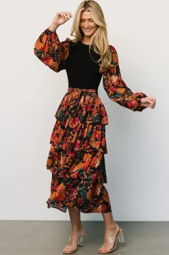 Baltic Born midi dresses|Sylvie Tiered Midi Dress | Black Multi