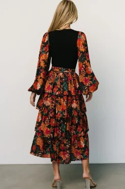 Baltic Born midi dresses|Sylvie Tiered Midi Dress | Black Multi