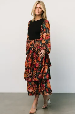 Baltic Born midi dresses|Sylvie Tiered Midi Dress | Black Multi