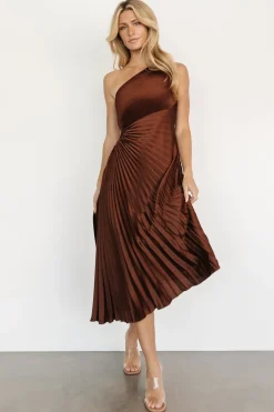 Baltic Born midi dresses|Tasia One Shoulder Pleated Dress | Mahogany
