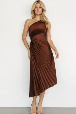 Baltic Born midi dresses|Tasia One Shoulder Pleated Dress | Mahogany