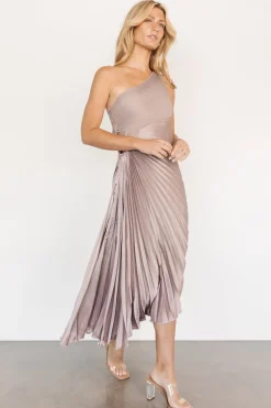 Baltic Born midi dresses|Tasia One Shoulder Pleated Dress | Autumn Orchid