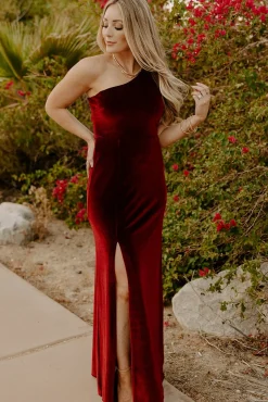 Baltic Born WEDDING SUITE|wedding guest|Tatiana Velvet One Shoulder Maxi Dress | Merlot