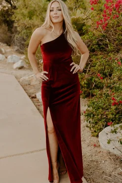Baltic Born WEDDING SUITE|wedding guest|Tatiana Velvet One Shoulder Maxi Dress | Merlot