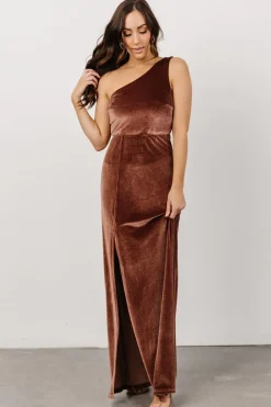 Baltic Born WEDDING SUITE|wedding guest|Tatiana Velvet One Shoulder Maxi Dress | Desert Rose