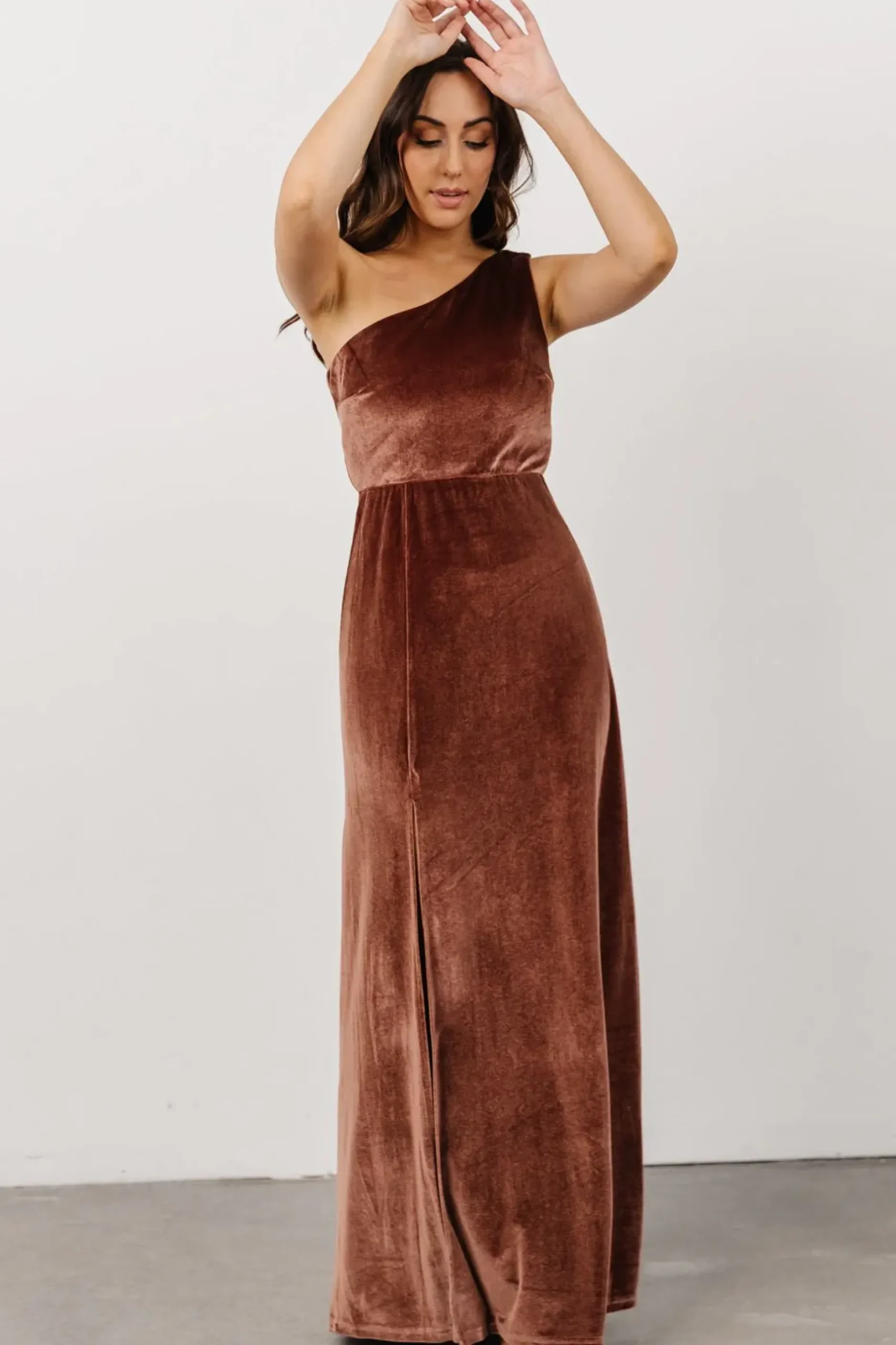 Baltic Born WEDDING SUITE|wedding guest|Tatiana Velvet One Shoulder Maxi Dress | Desert Rose