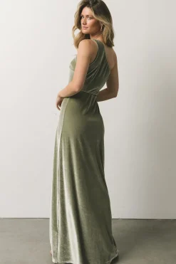 Baltic Born WEDDING SUITE|wedding guest|Tatiana Velvet One Shoulder Maxi Dress | Sage