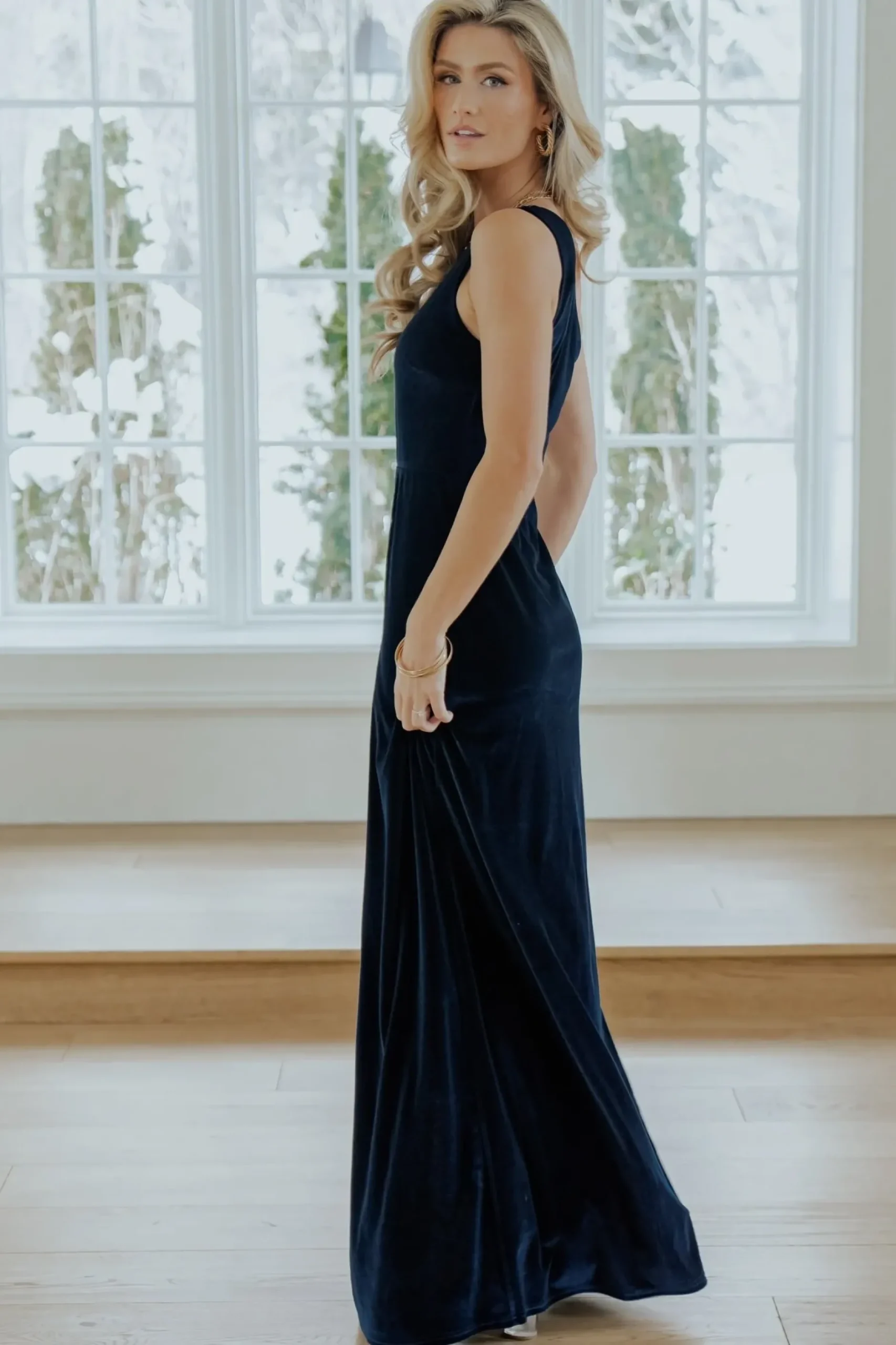 Baltic Born WEDDING SUITE|wedding guest|Tatiana Velvet One Shoulder Maxi Dress | Navy