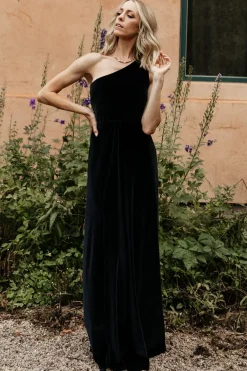 Baltic Born WEDDING SUITE|wedding guest|Tatiana Velvet One Shoulder Maxi Dress | Black