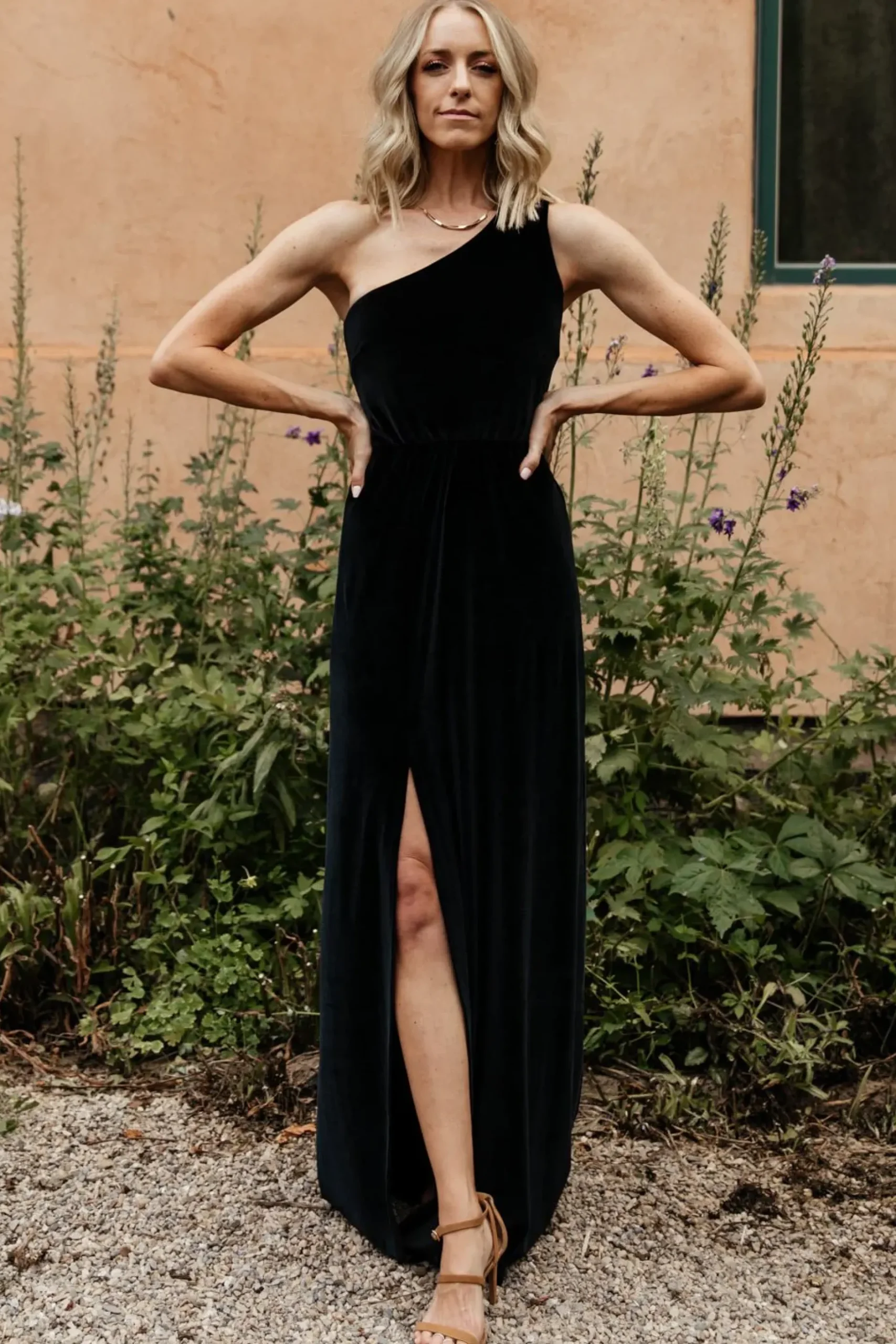Baltic Born WEDDING SUITE|wedding guest|Tatiana Velvet One Shoulder Maxi Dress | Black