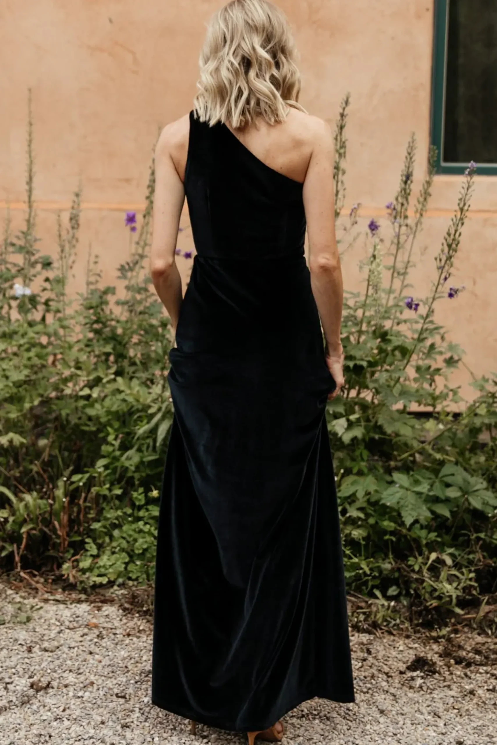 Baltic Born WEDDING SUITE|wedding guest|Tatiana Velvet One Shoulder Maxi Dress | Black