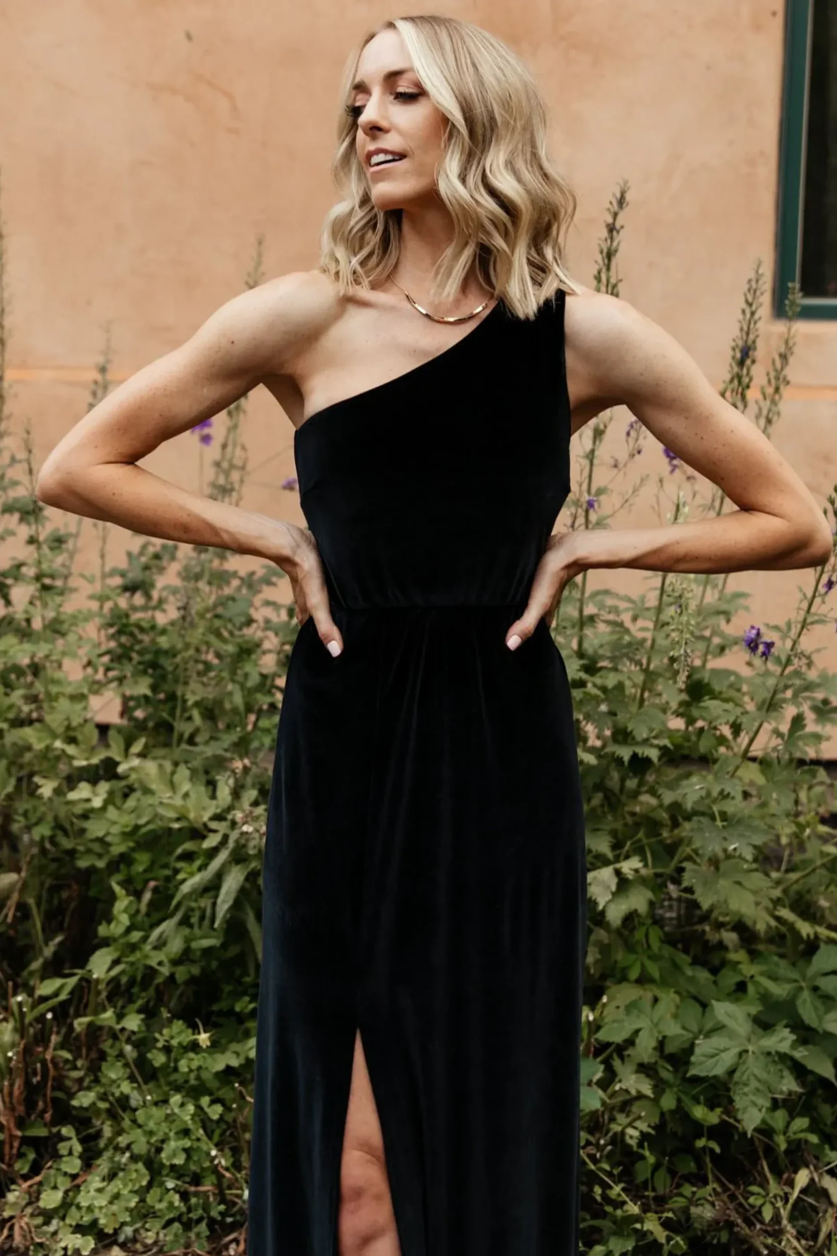 Baltic Born WEDDING SUITE|wedding guest|Tatiana Velvet One Shoulder Maxi Dress | Black