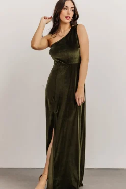Baltic Born WEDDING SUITE|wedding guest|Tatiana Velvet One Shoulder Maxi Dress | Olive
