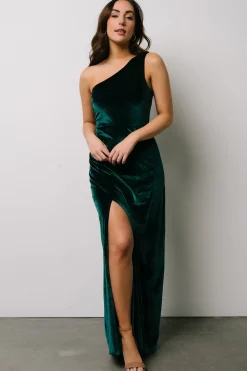 Baltic Born WEDDING SUITE|wedding guest|Tatiana Velvet One Shoulder Maxi Dress | Emerald
