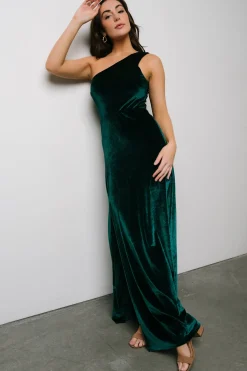 Baltic Born WEDDING SUITE|wedding guest|Tatiana Velvet One Shoulder Maxi Dress | Emerald