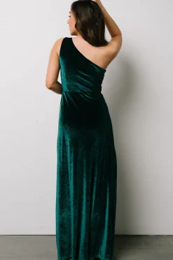 Baltic Born WEDDING SUITE|wedding guest|Tatiana Velvet One Shoulder Maxi Dress | Emerald