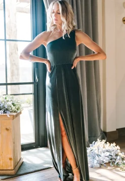 Baltic Born WEDDING SUITE|wedding guest|Tatiana Velvet One Shoulder Maxi Dress | Eucalyptus