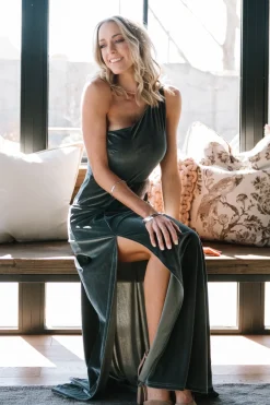 Baltic Born WEDDING SUITE|wedding guest|Tatiana Velvet One Shoulder Maxi Dress | Eucalyptus