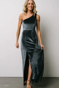 Baltic Born WEDDING SUITE|wedding guest|Tatiana Velvet One Shoulder Maxi Dress | Slate Blue