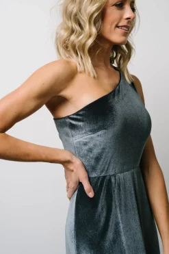 Baltic Born WEDDING SUITE|wedding guest|Tatiana Velvet One Shoulder Maxi Dress | Slate Blue