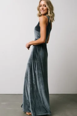 Baltic Born WEDDING SUITE|wedding guest|Tatiana Velvet One Shoulder Maxi Dress | Slate Blue