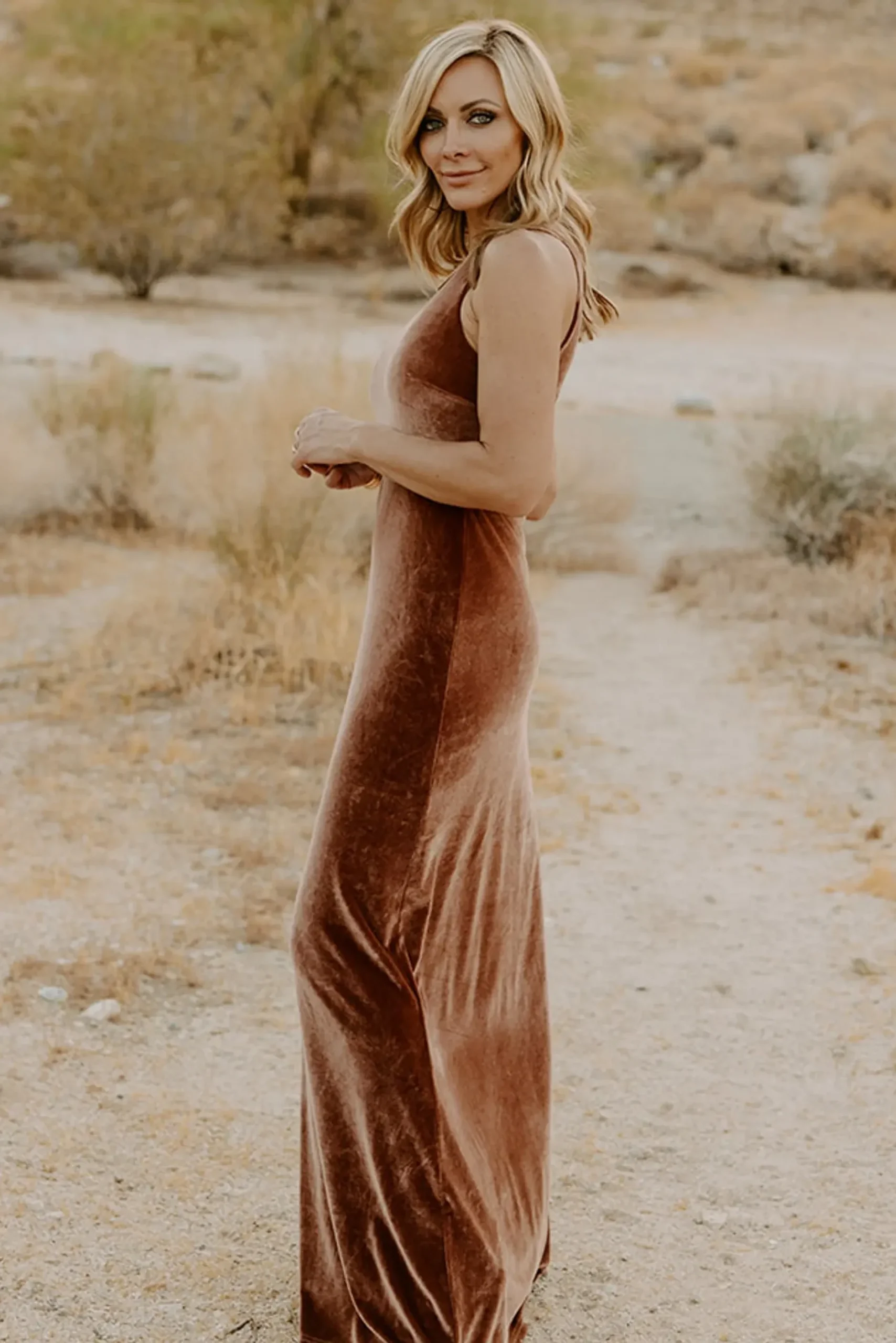 Baltic Born WEDDING SUITE|wedding guest|Tatiana Velvet One Shoulder Maxi Dress | Bronze