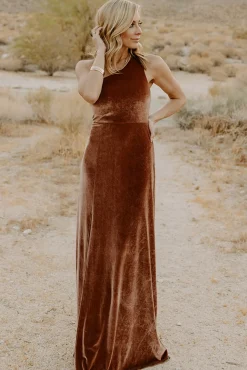 Baltic Born WEDDING SUITE|wedding guest|Tatiana Velvet One Shoulder Maxi Dress | Bronze