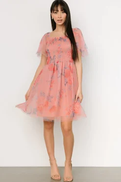 Baltic Born EXTENDED SIZING|Tivoli Tulle Short Dress | Coral + Blue Floral