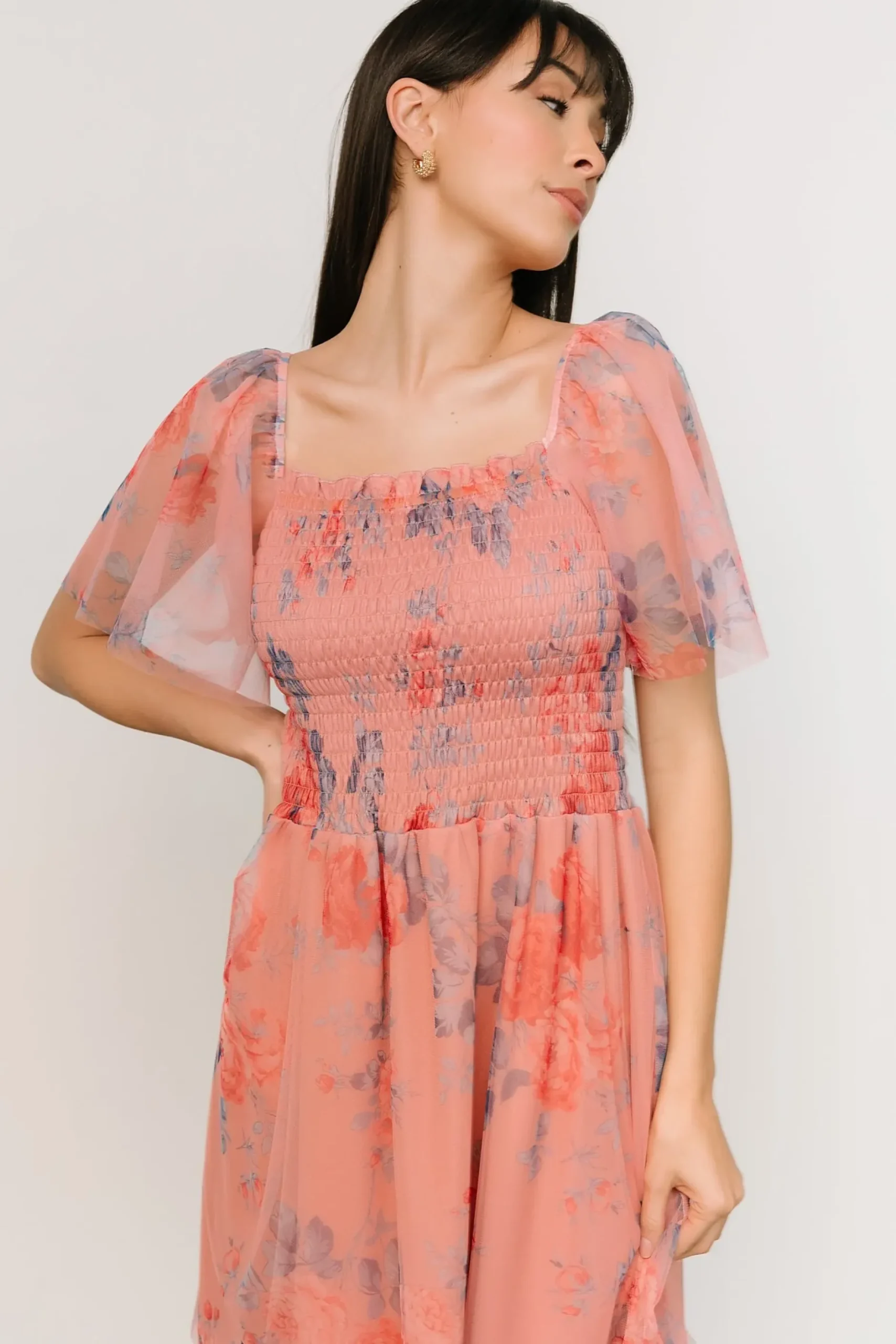 Baltic Born EXTENDED SIZING|Tivoli Tulle Short Dress | Coral + Blue Floral
